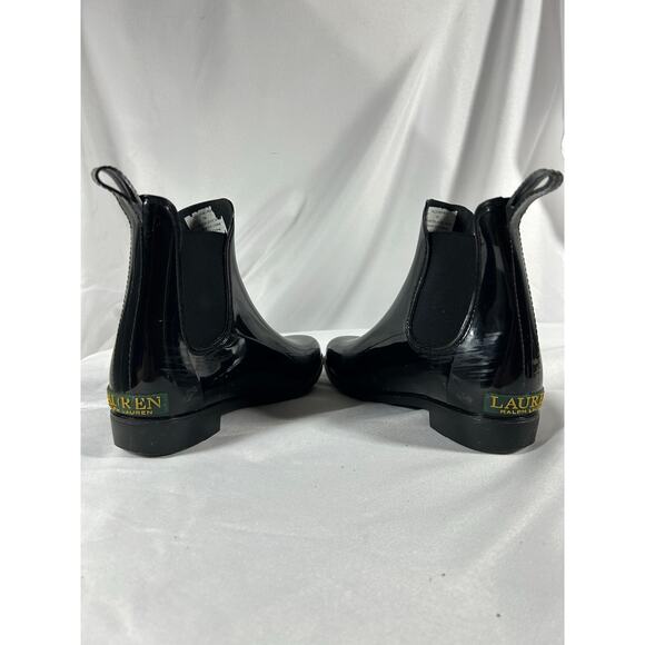 Lauren Ralph Lauren Tally Bo Rai Women SZ 7 Chelsea Style Ankle Boots Black Rain - Picture 1 of 9